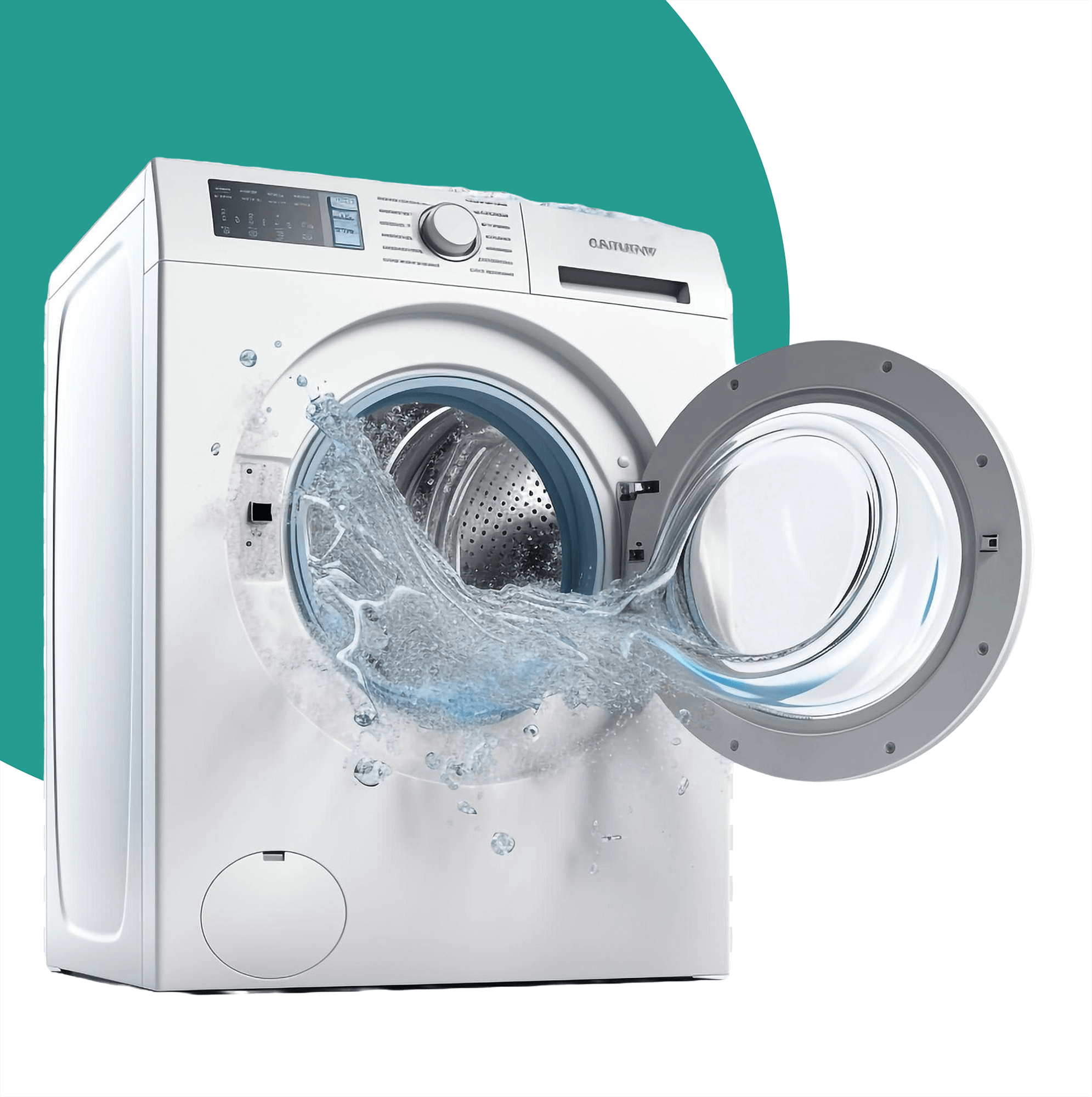 Front-loading washing machine with open door, illustrating washable pillow cover